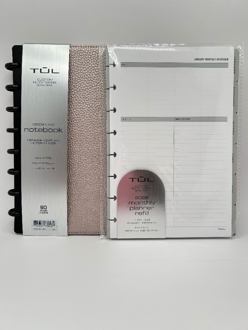TUL 8-Discbound Junior Size Notebook Pebbled Leather Cover in Rose Gold